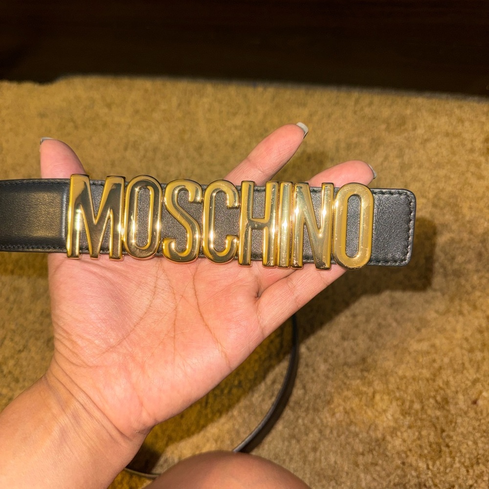 Moschino Gold Lettering Black Belt